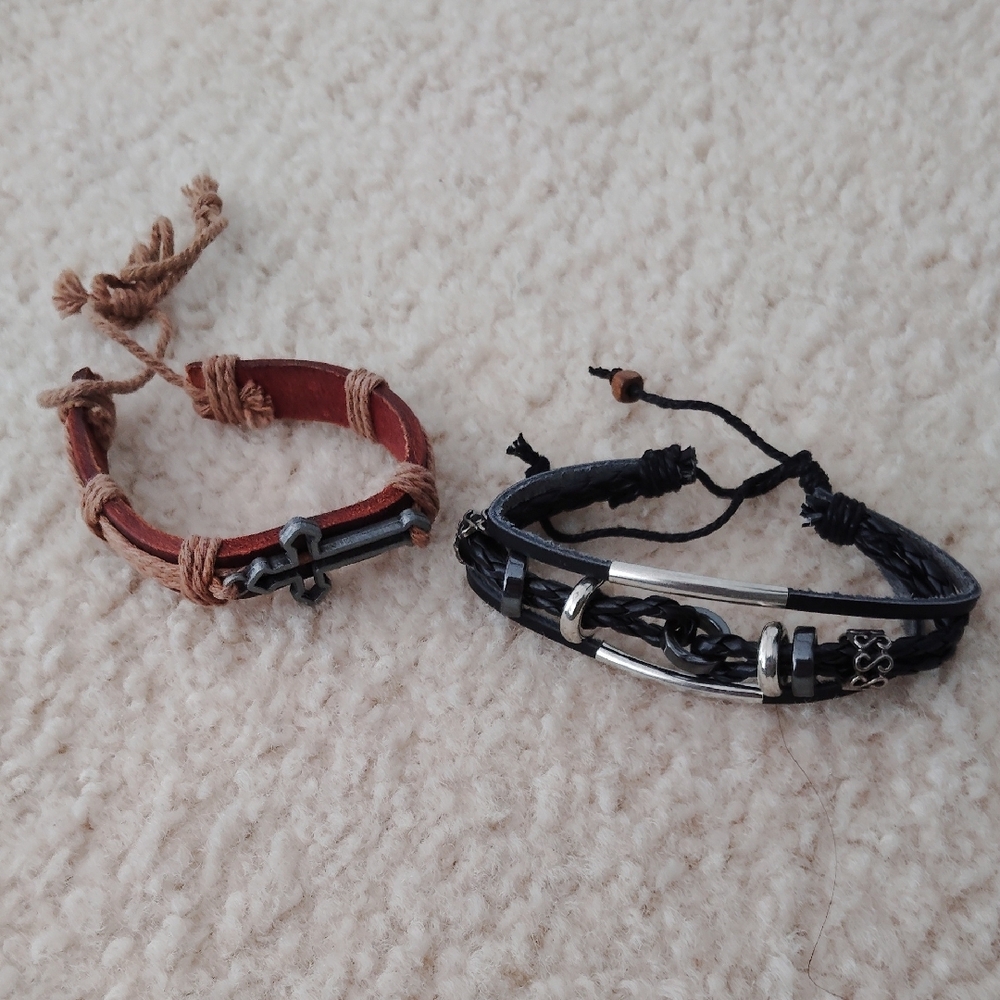 Bohemian Black and Brown Braided Bracelets with Metallic Accents
